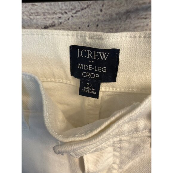 J.Crew Wide-Leg Crop White Denim Jeans W/ Raw Hem Size 27 - Picture 2 of 3